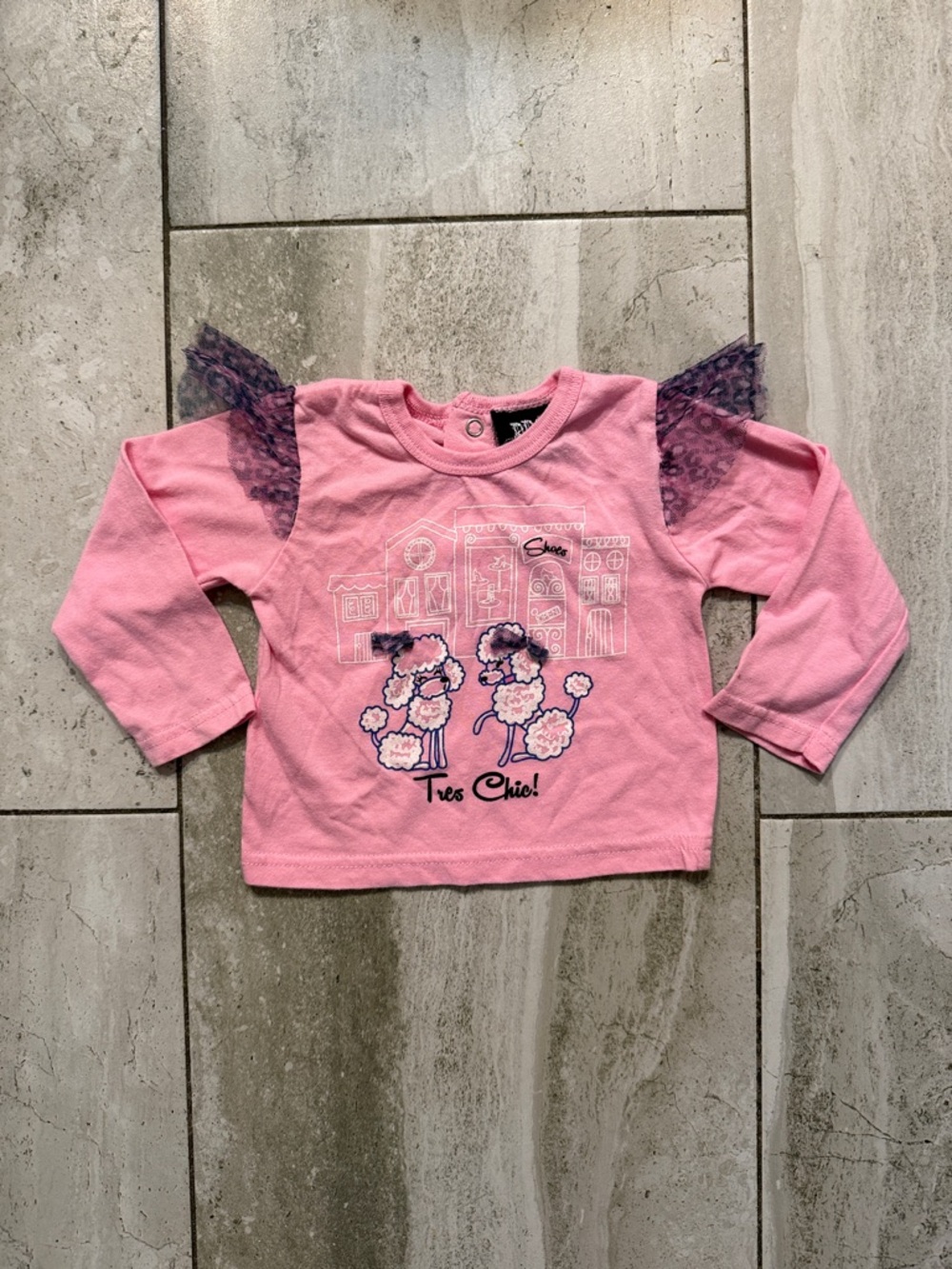 Kids Pink Long-Sleeve Top with Floral Print and Lace Accent